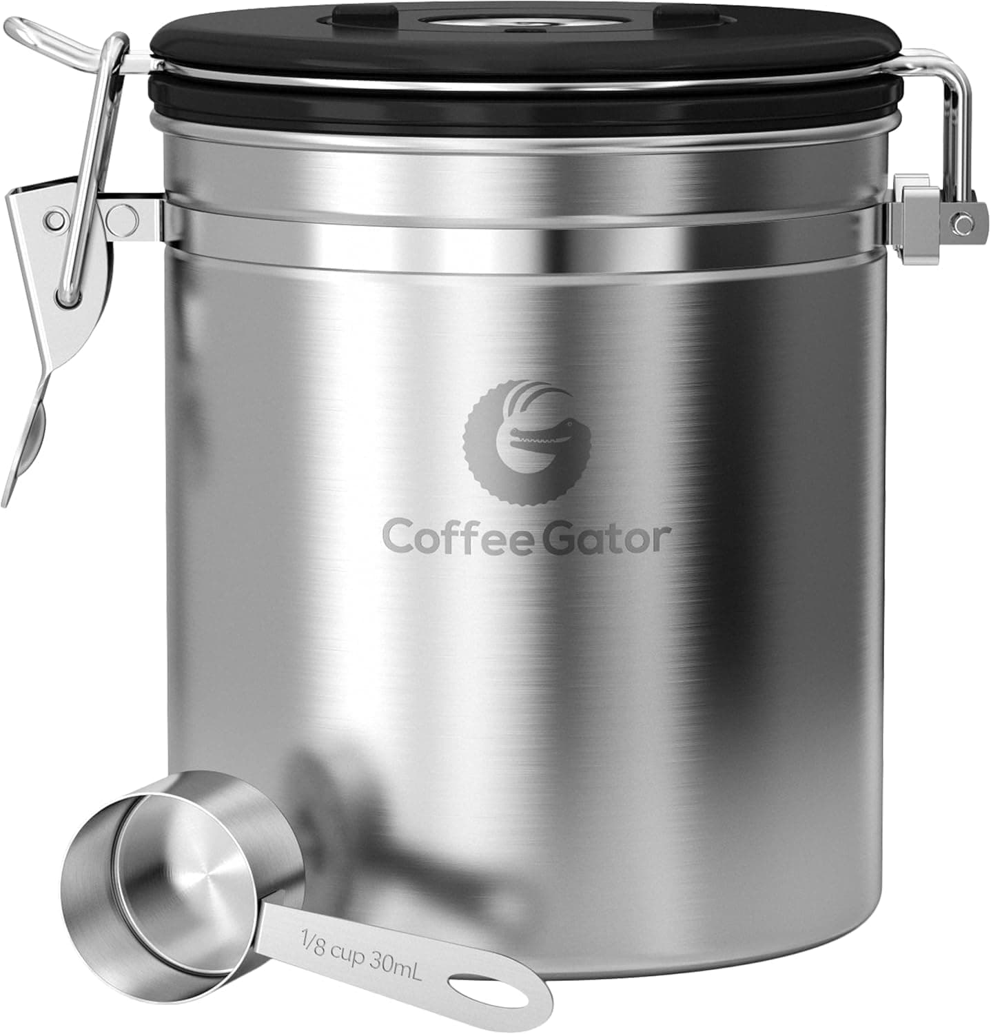 Coffee Gator Airtight Coffee Canister, 1300ml, Stainless Steel, with CO2 Valve and Scoop