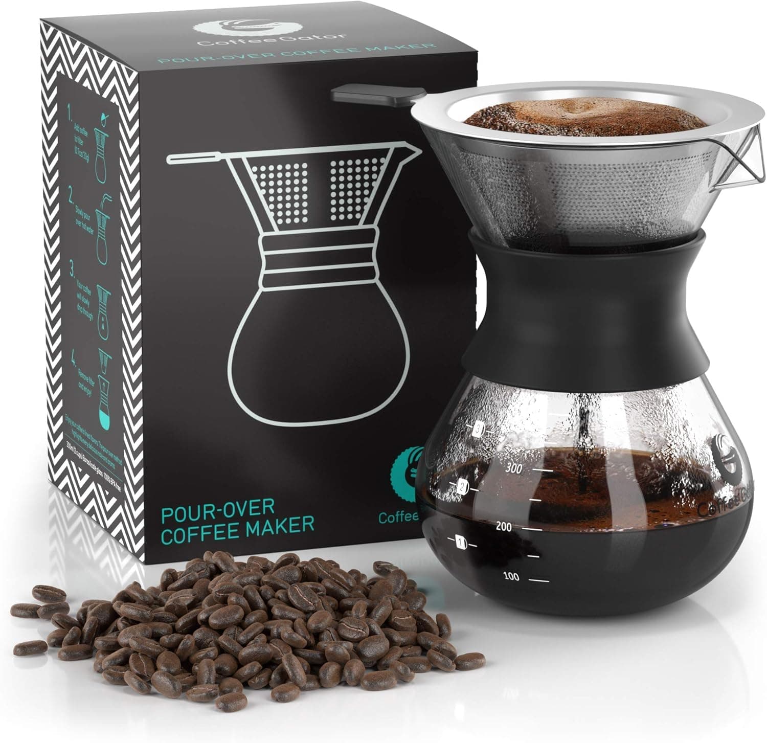 Coffee Gator Pour Over Coffee Maker, 300ml, with Reusable Filter